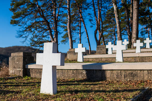 Iron cross gravestones marking graves in a german military cemetery