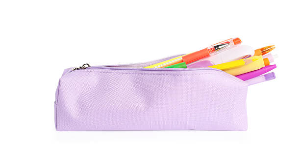 istock Pencil case with different stationery isolated on white 2229714224