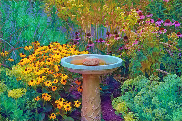 istock Bird bath with flowers in bloom-Howard County, Indiana 2229722840