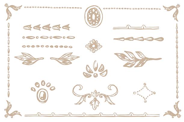 Decorative ornaments in the classical empire style. Elements in vintage style with frames, vignette, border, rosette for invitations, wedding decor, menu, monogram, paper, print. Hand drawn vector