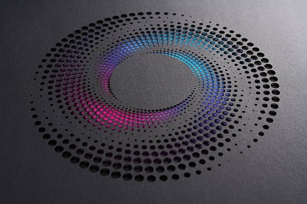 istock Circular halftone cut paper artwork with pink blue and purple gradient 2229742422