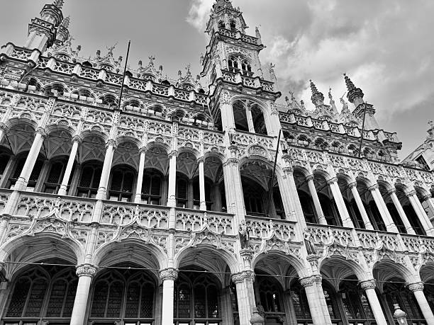 Brussels, Belgium: July 16, 2025 -The Grand-Place is the central square of Brussels, Belgium. It is surrounded by by opulent Baroque guildhalls, Town Hall, and the King’s House or Bread House.