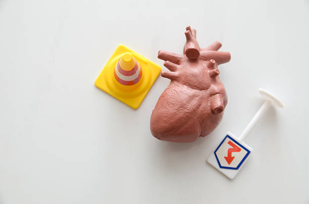 Human Heart with Traffic Cone and Danger Sign Symbolizing Sudden Cardiovascular Risk
