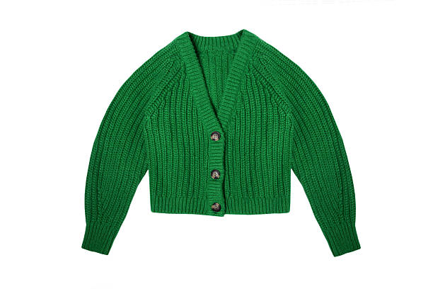 istock Green women's knitted sweater with buttons isolated on white background 2229751510