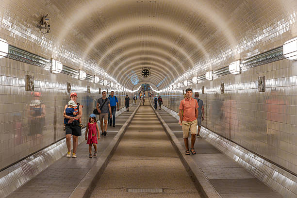 Hamburg, Germany - July 1, 2025: Elbtunnel - Elbe tunnel - connects the northern part of Hamburg with the southern docks and industrial areas across the Elbe River.