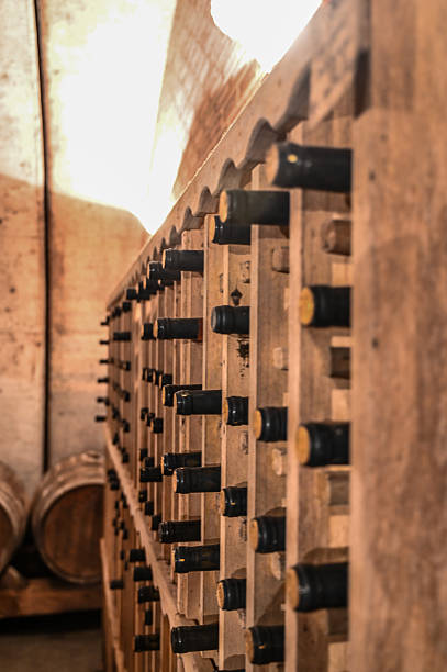 istock Oak barrels and wine bottles in a wine cellar 2229757283
