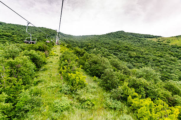 istock Mountain view from elevated ski lift on summer day 2229760291