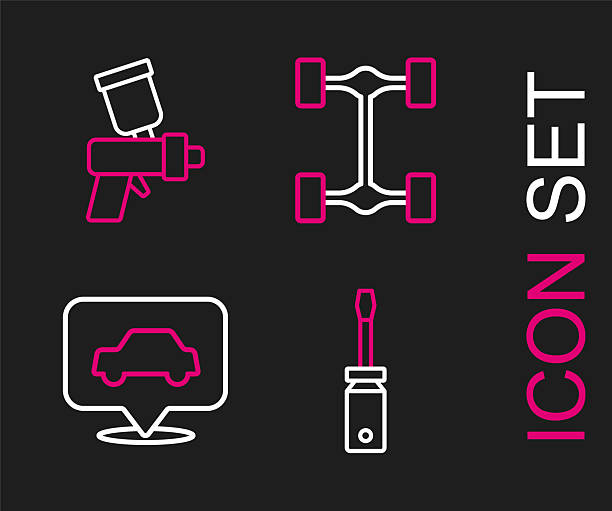 istock Set line Screwdriver, Car service, Chassis car and Paint spray gun icon. Vector 2229763958