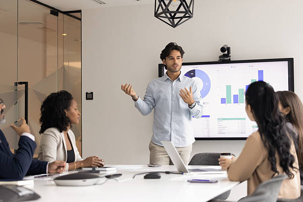 istock Young professional coach consult diverse multiethnic team on education seminar 2229768350