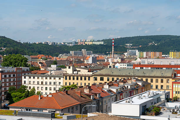 Cityscape and architecture in old part of city Brno on sunny day. Czech Republic