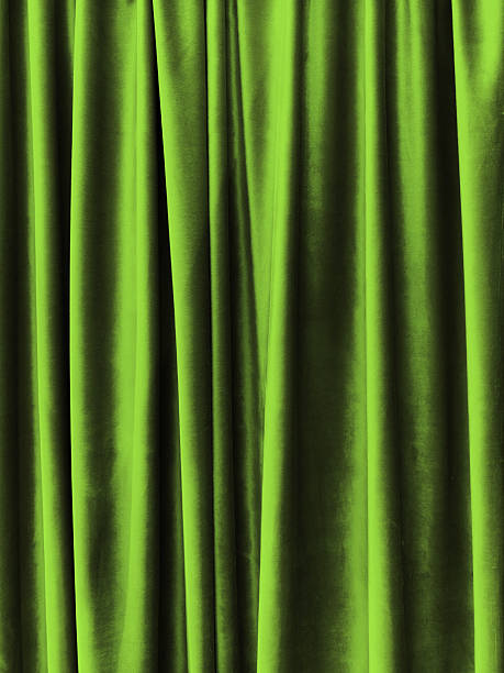 Green velvet fabric hangs elegantly, creating a beautiful backdrop.