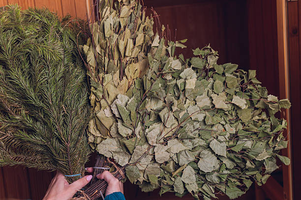 istock Birch and oak broom for a steam room. 2229789462