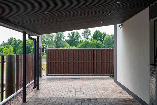 istock Patio with metal canopy, brick paving 2229793262