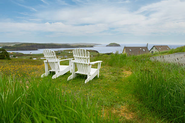 istock White Adirondack chairs on grassy hillside overlooking cliffs in Port Rexton 2229798686