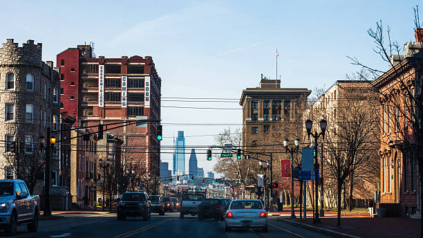Traffic heading to Philadelphia. Camden, New Jersey, USA