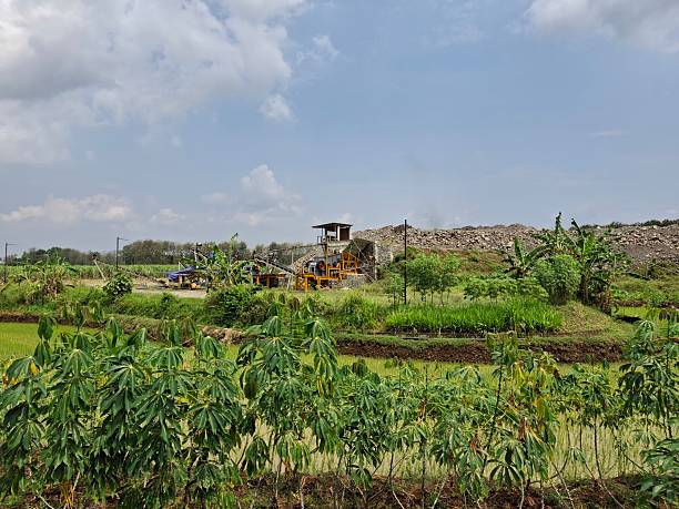istock stone grinding place, material depot 2229809898