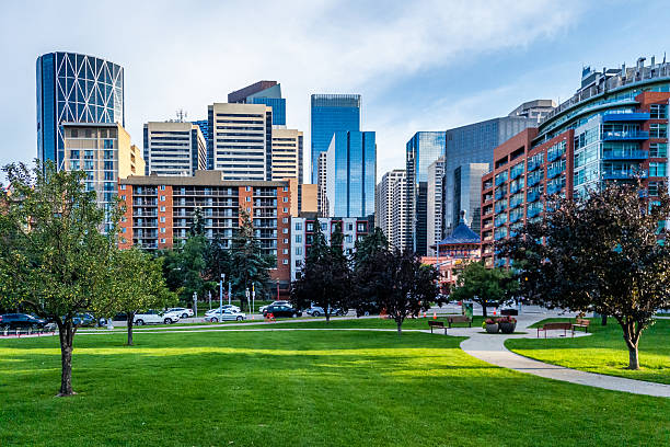 istock Downtown Calgary skyline with modern high-rise buildings viewed from a green park. 2229823268
