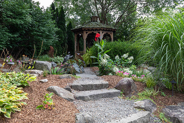 Landscaping and architecture of home garden in Toronto, Canada.