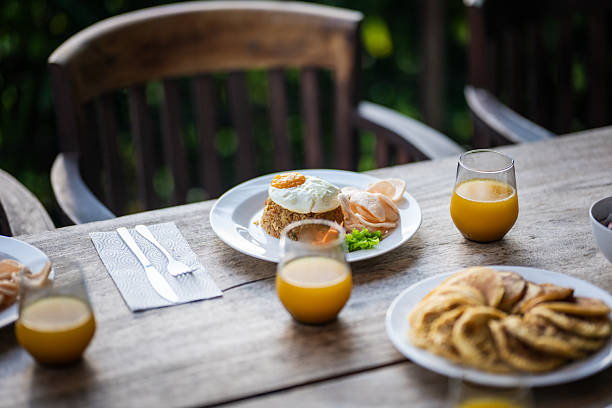 Homemade Breakfast on Rustic Wooden Table