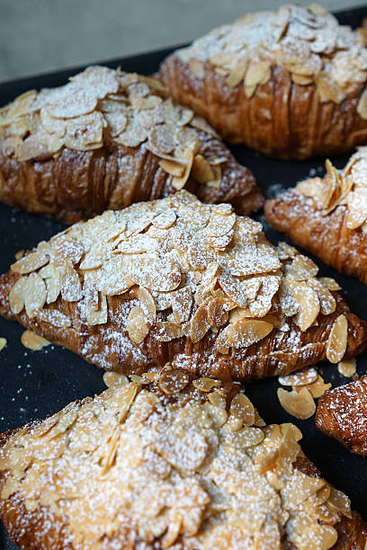 Close up tray Almond croissants