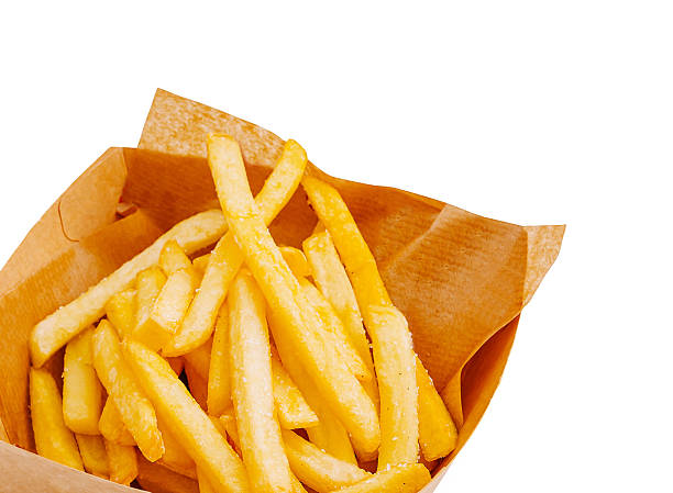 istock Crispy golden fries served in a paper container on a white background 2229852847
