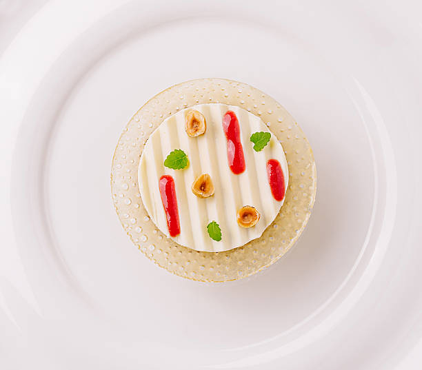 istock Unique dessert with decorative toppings served on a white plate 2229853048