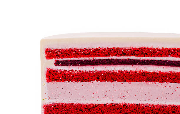 istock Red velvet cake with cream cheese frosting layers displayed on white background 2229854549