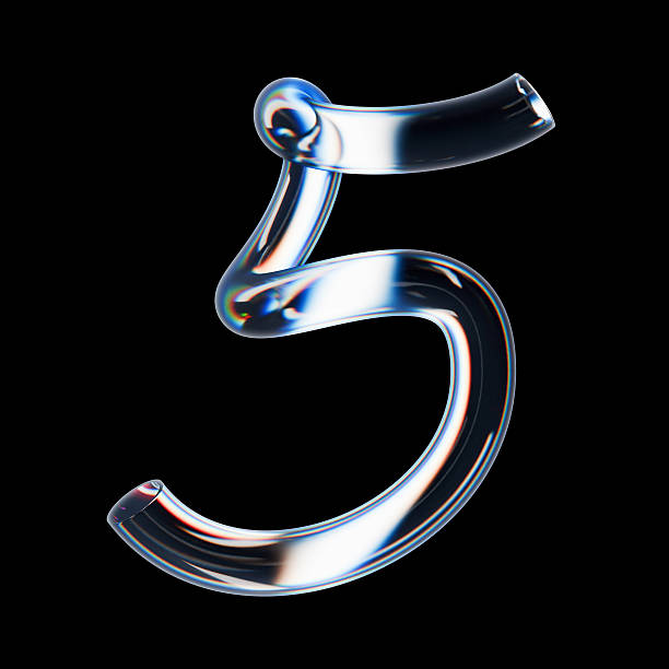 istock 3D rendering glass number 5 with tubular transparent form and iridescent reflections 2229862615