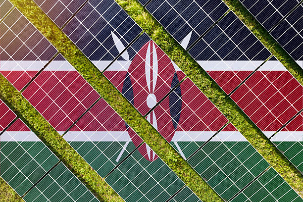 istock Solar farm superimposed with flag of Kenya. Symbolizing solar power and panel demand, renewable energy industry, government policy, and sustainability initiatives in the country. 2229865928