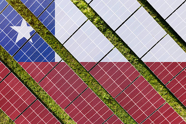 istock Solar farm superimposed with flag of Chile. Symbolizing solar power and panel demand, renewable energy industry, government policy, and sustainability initiatives in the country. 2229867492