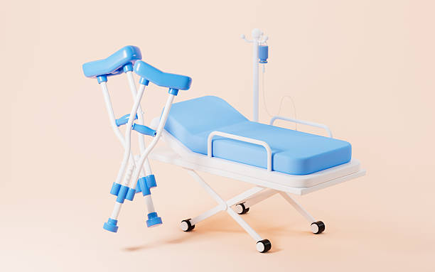 istock Cartoon crutches and stretcher, 3d rendering. 2229871339