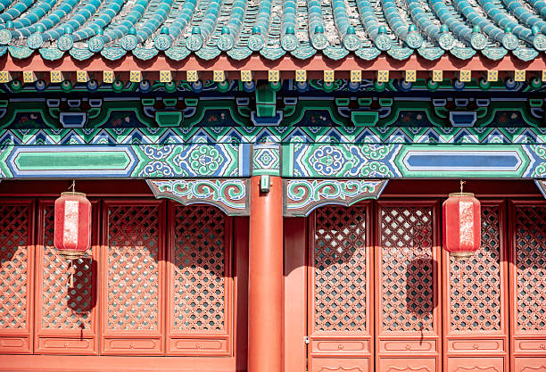 istock One side of a classical Chinese building with columns and lanterns, suitable for backgrounds 2229871596
