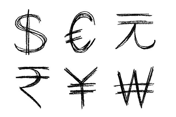 istock Hand drawn multiple currencies symbol set Dollar euro yuan yen won rupee 2229872886