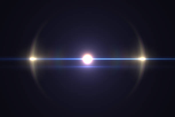 Lens flare on black. Anamorphic streak. Anamorphic filter effect. Halo - optical phenomenon. Rays light effects, overlays or lens flare for design. Screen blending mode.
