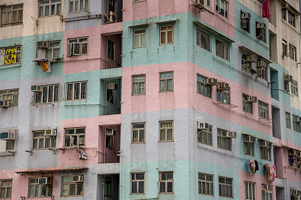istock Colorful rainbow pastel building and facade windows background in public park 2229877171