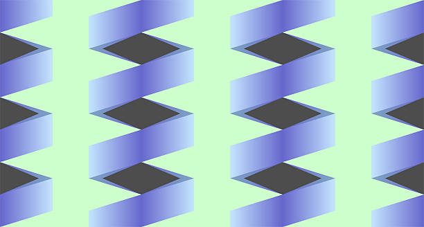 istock Seamless geometric pattern with blue gradient ribbon like shapes and grey diamond voids on a pale green background. Modern, abstract, and versatile design 2229878500