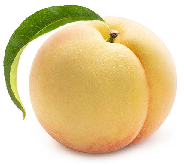 Yellow Snow Peach isolated on white background, Fresh White Peach on White Background With clipping path, High resolution photography.