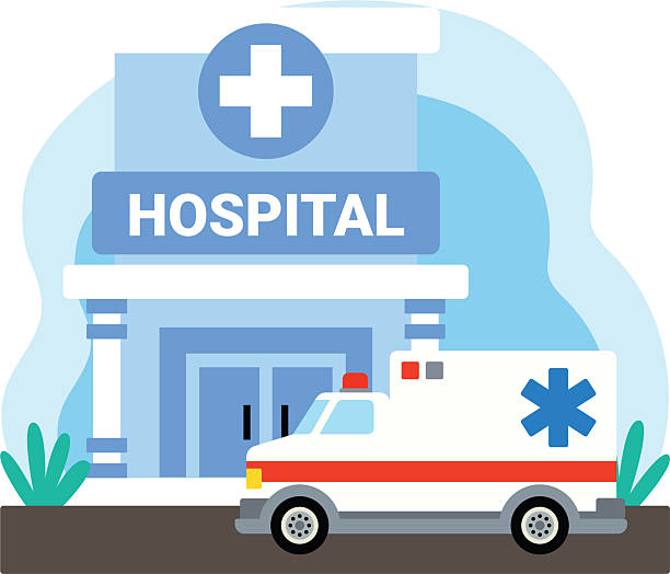 istock Hospital building with ambulance illustration 2229898269