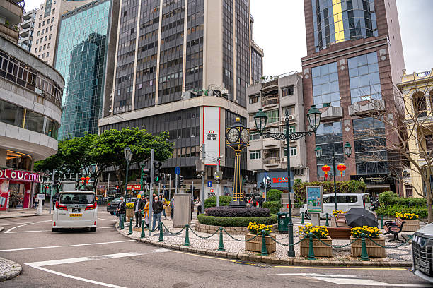 JANUARY 10, 2023, MACAU, CHINA: Old and new buildings in Macau downtown, Macau China