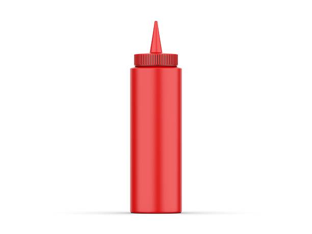 istock Red ketchup bottle mockup, Sauce dispenser bottle mock up on isolated white background, 3d illustration 2229905979
