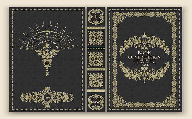 Vector. Elegant vintage cover with a baroque gold pattern and an oval frame on a dark background. Ideal for retro design, historical and art publications. Luxurious classic, emphasizing premium.
