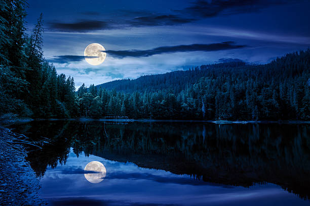 istock remote mountain landscape with forest lake in summer at night 2229914027
