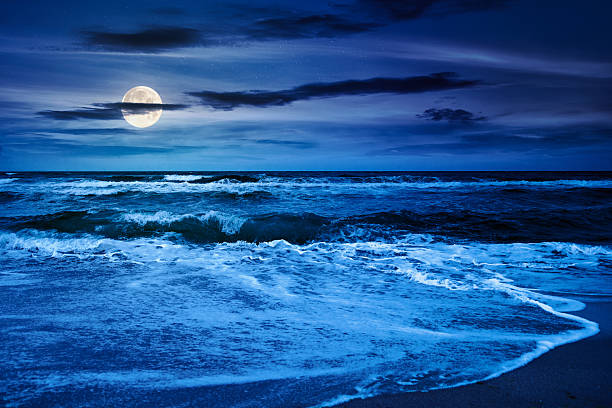 istock dramatic sea view with overcast sky above horizon at night 2229914070