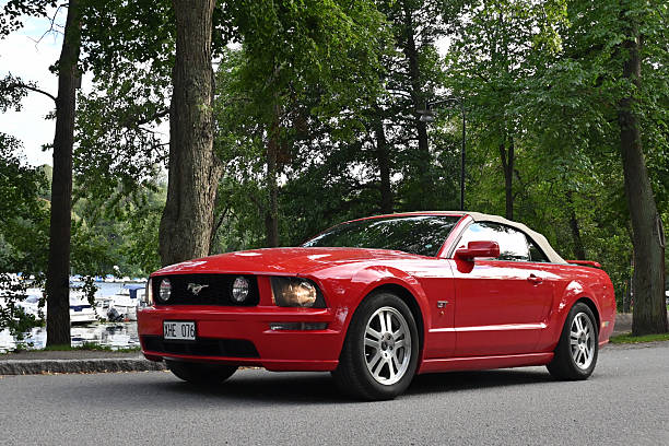 Skanstull, Stockholm, Sweden - August 11, 2025: Ford Mustang Convertible from 2005 at a classic and vintage car event at Skanstull.