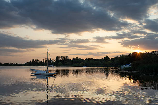 Sunset at Oulton Broad (Suffolk, England) in summer