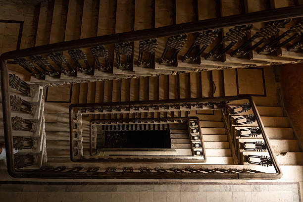 Spiral Staircase with Ornate Railings - A Top-Down View. High quality photo