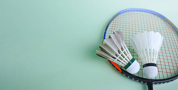 istock Badminton racket and shuttlecock on green background 2229947596