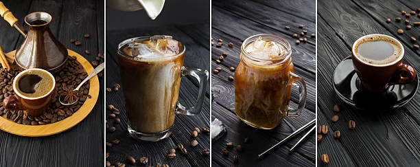 istock Coffee collage. Different of coffee on a black wooden background. Close-up. 2229951427