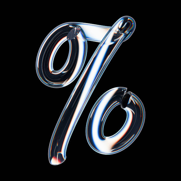 istock 3D glass percent sign with tubular form and iridescent details 2229954236