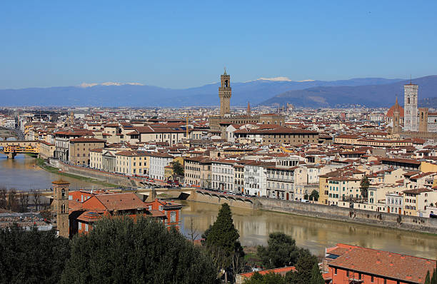istock Florence called FIRENZE in Italy with famous landmarks and  Arno River and mountains 2229956681